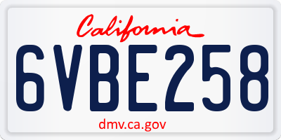 CA license plate 6VBE258