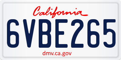 CA license plate 6VBE265