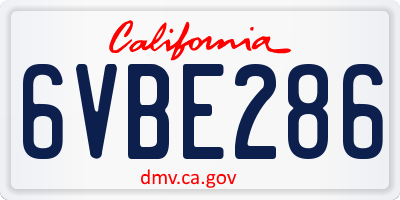 CA license plate 6VBE286