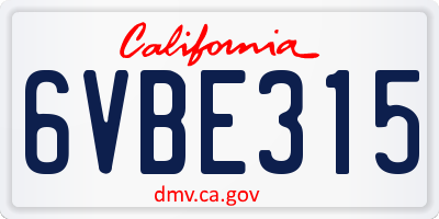 CA license plate 6VBE315