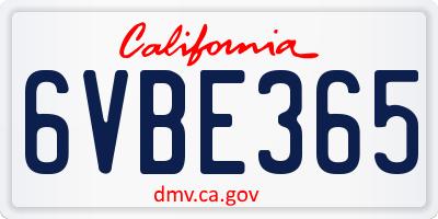 CA license plate 6VBE365