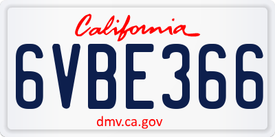 CA license plate 6VBE366