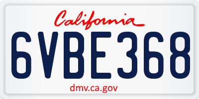 CA license plate 6VBE368