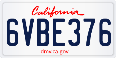 CA license plate 6VBE376