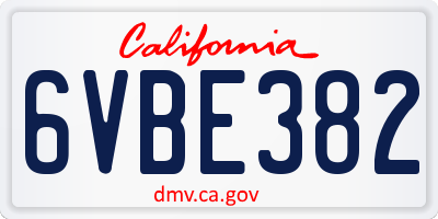 CA license plate 6VBE382