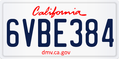 CA license plate 6VBE384