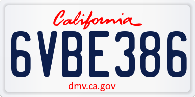 CA license plate 6VBE386