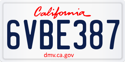 CA license plate 6VBE387