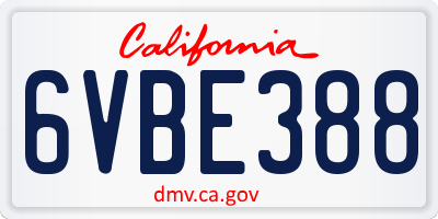 CA license plate 6VBE388