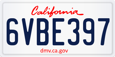 CA license plate 6VBE397