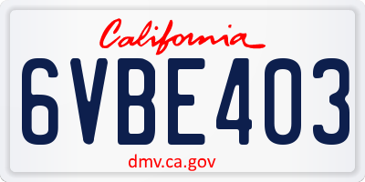 CA license plate 6VBE403