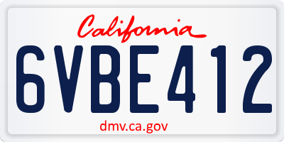 CA license plate 6VBE412