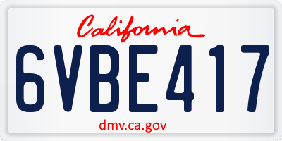 CA license plate 6VBE417