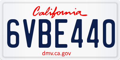 CA license plate 6VBE440