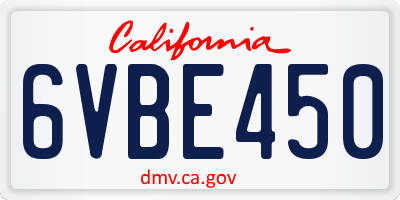 CA license plate 6VBE450
