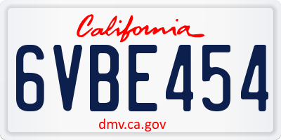 CA license plate 6VBE454