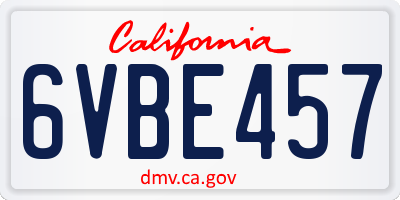 CA license plate 6VBE457