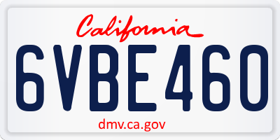 CA license plate 6VBE460