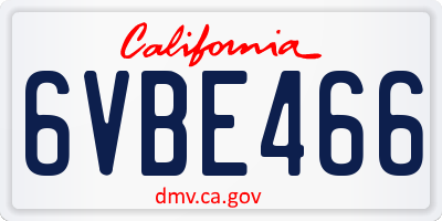 CA license plate 6VBE466