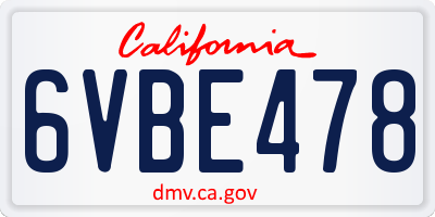 CA license plate 6VBE478