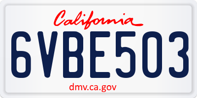CA license plate 6VBE503