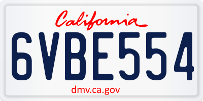 CA license plate 6VBE554