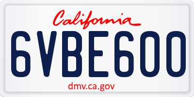 CA license plate 6VBE600
