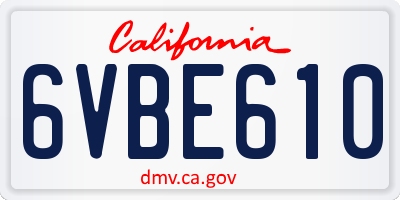 CA license plate 6VBE610