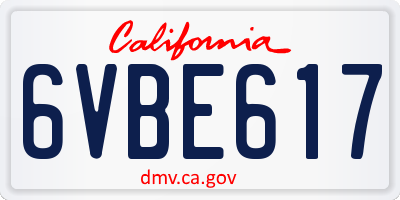CA license plate 6VBE617