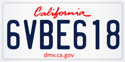 CA license plate 6VBE618