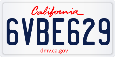 CA license plate 6VBE629