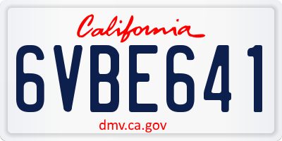 CA license plate 6VBE641