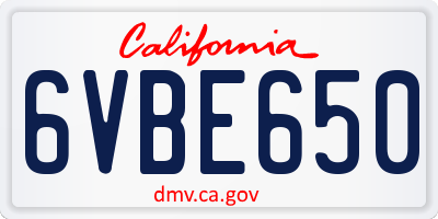 CA license plate 6VBE650