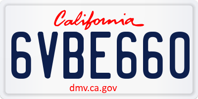 CA license plate 6VBE660