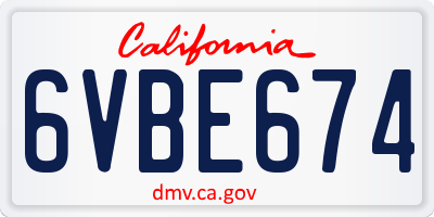 CA license plate 6VBE674