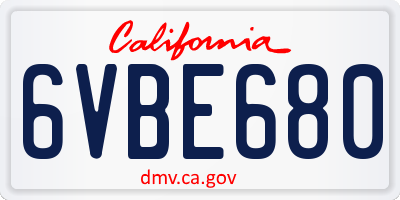 CA license plate 6VBE680