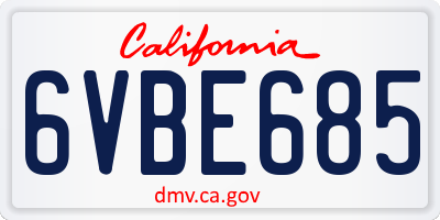 CA license plate 6VBE685