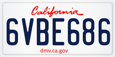 CA license plate 6VBE686