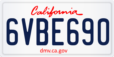 CA license plate 6VBE690