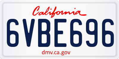 CA license plate 6VBE696