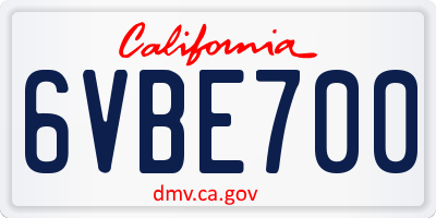 CA license plate 6VBE700