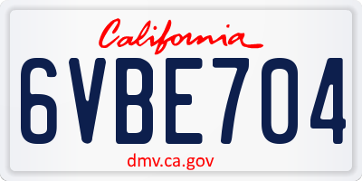 CA license plate 6VBE704