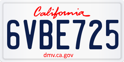 CA license plate 6VBE725