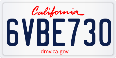 CA license plate 6VBE730
