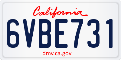 CA license plate 6VBE731