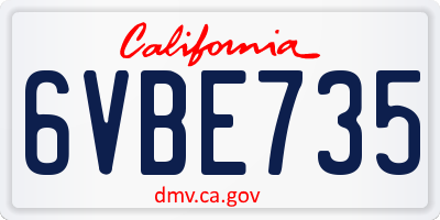 CA license plate 6VBE735