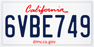 CA license plate 6VBE749