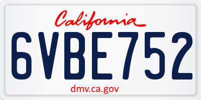 CA license plate 6VBE752