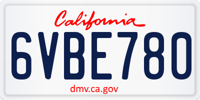CA license plate 6VBE780