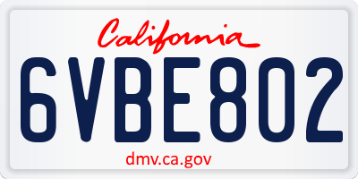 CA license plate 6VBE802